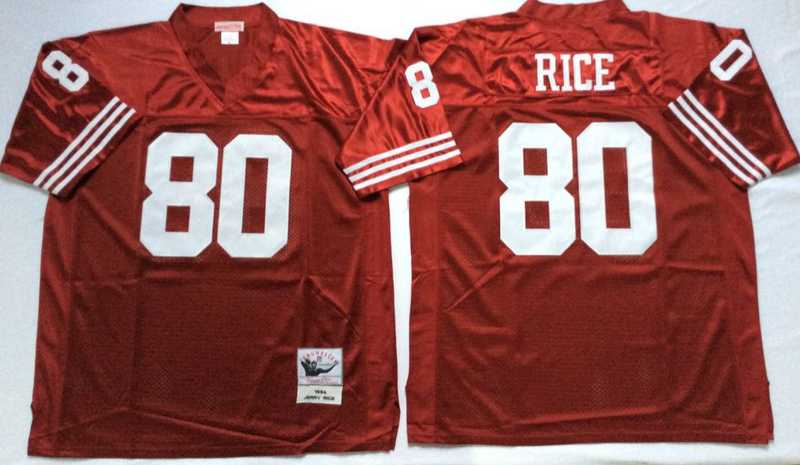 49ers 80 Jerry Rice Red M&N Throwback Jersey->nfl m&n throwback->NFL Jersey